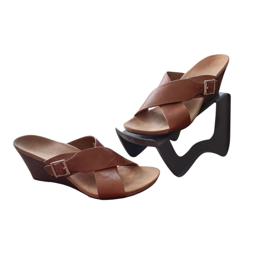 Vionic Libbie Wedge Sandals Tan Leather